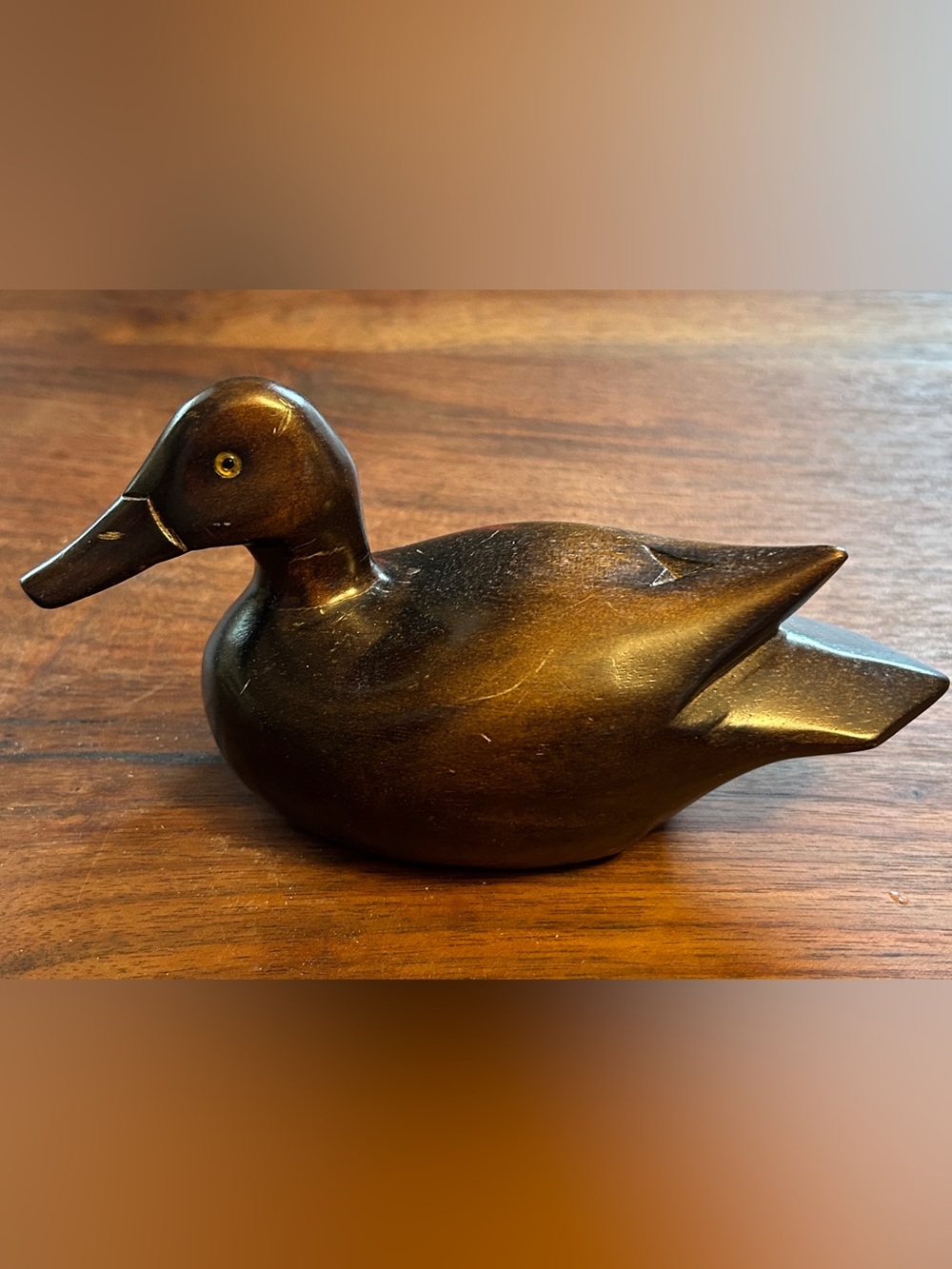 Dark Brown Wooden Wood Duck Mallard Bird Decoy Sculpture Figurine Decor 7"